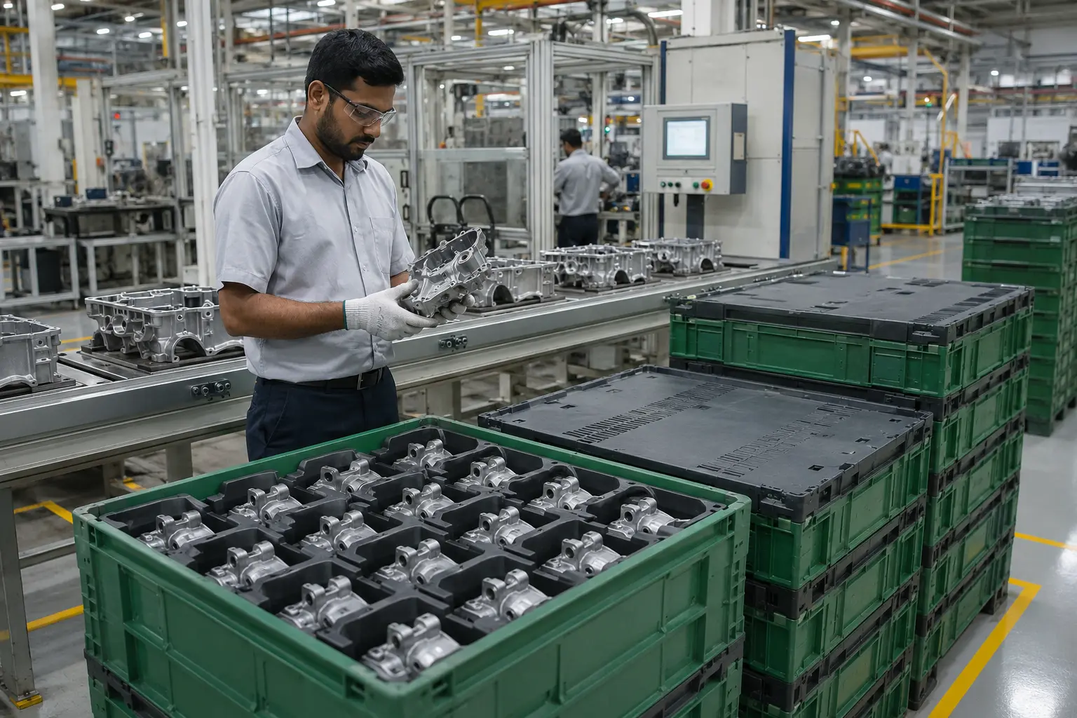 Protected automotive components in engineered returnable packaging